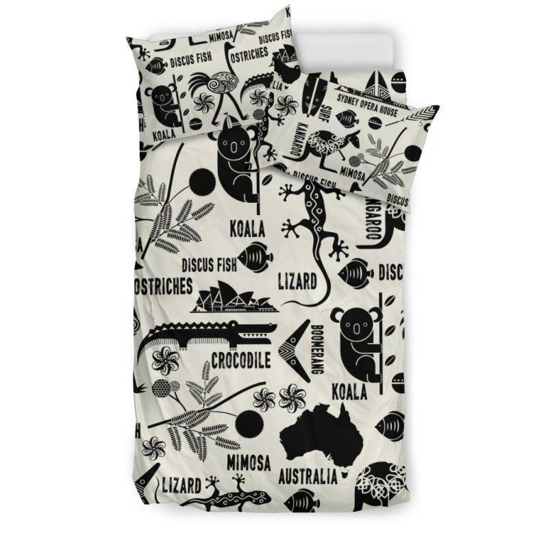 AUSTRALIA SYMBOLS BEDDING SET - HM-BEDDING SETS-HP Arts-Bedding Set - Black - Black-Twin-Vibe Cosy™