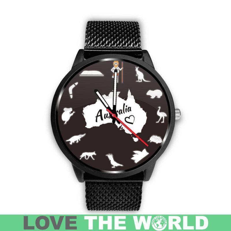 Australia Watch - Australian Symbols Leather-Steel Watch A3-LEATHER-STEEL WATCHES-HP Arts-Mens 40mm-Metal Mesh-Vibe Cosy™