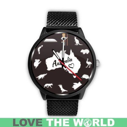 Australia Watch - Australian Symbols Leather-Steel Watch A3-LEATHER-STEEL WATCHES-HP Arts-Mens 40mm-Metal Mesh-Vibe Cosy™