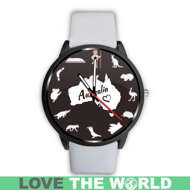 Australia Watch - Australian Symbols Leather-Steel Watch A3-LEATHER-STEEL WATCHES-HP Arts-Mens 40mm-White-Vibe Cosy™