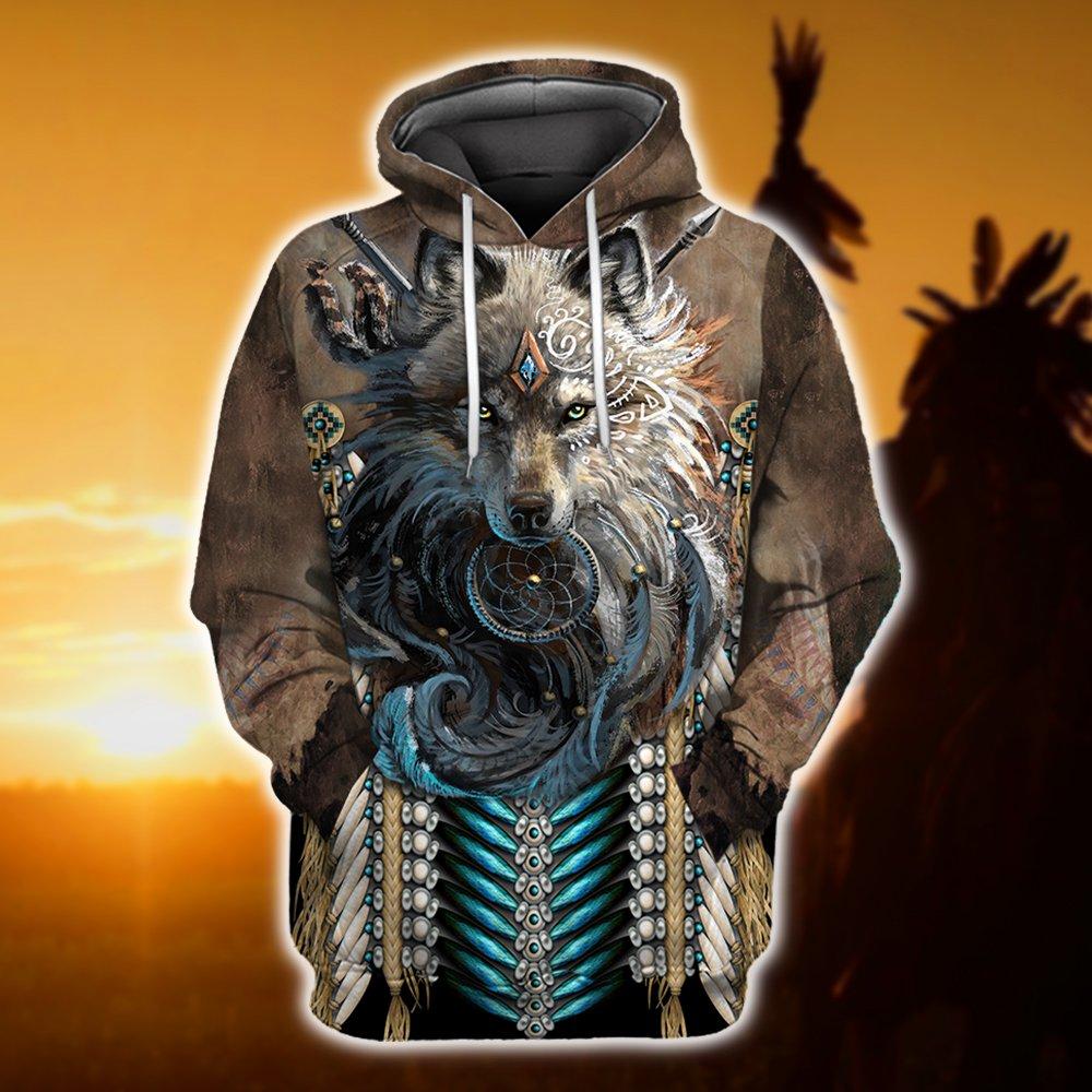 Native American Wolf 3D All Over Printed Unisex Shirts