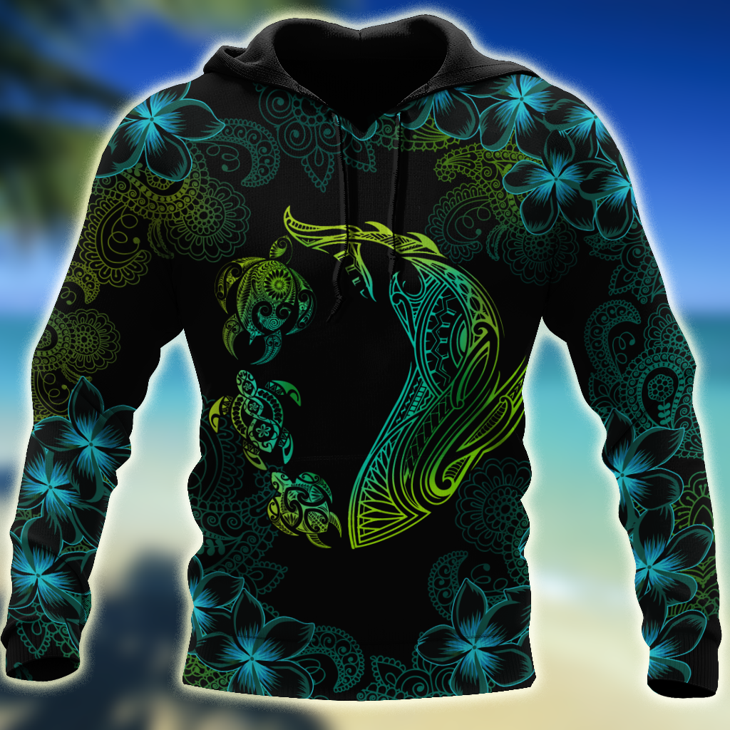 Turtle And Shark Habiscus Hawaii 3D Unisex Shirt