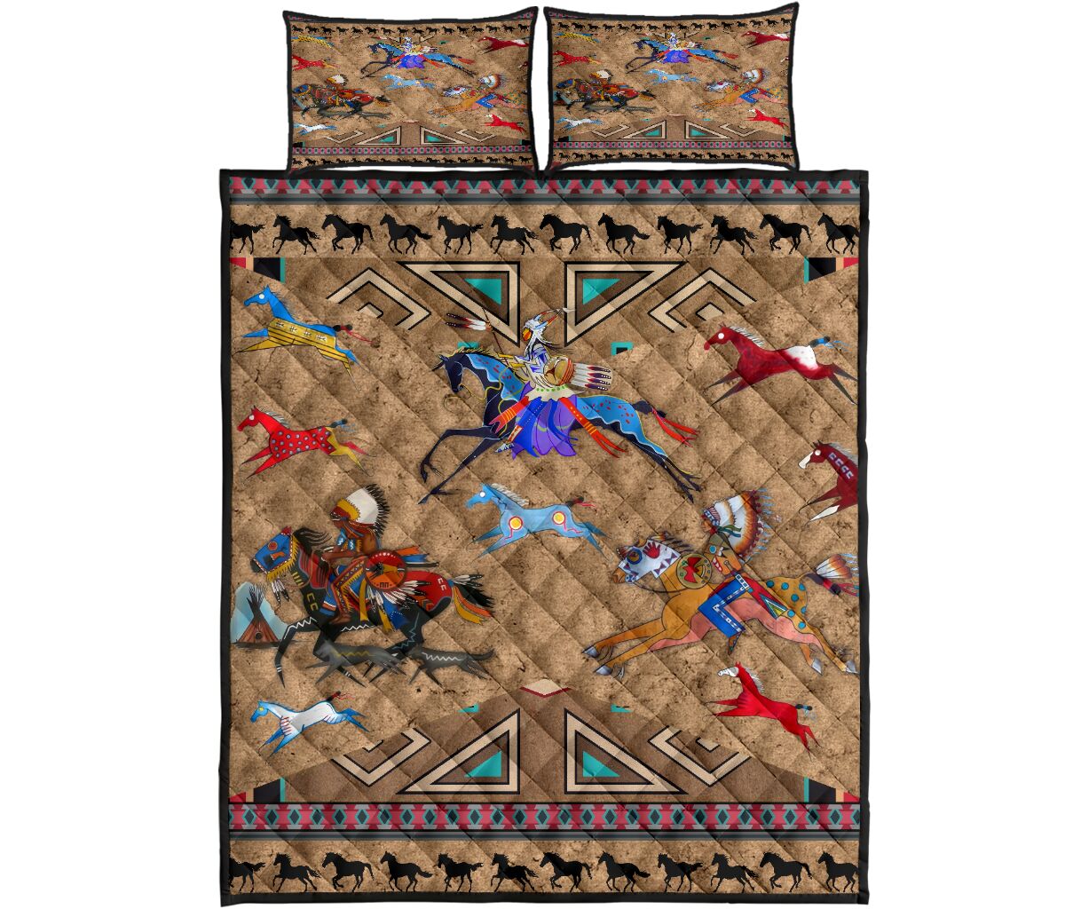 Native American Horses Pattern Quilt Bedding Set MP226S1-Quilt-MP-Twin-Vibe Cosy™