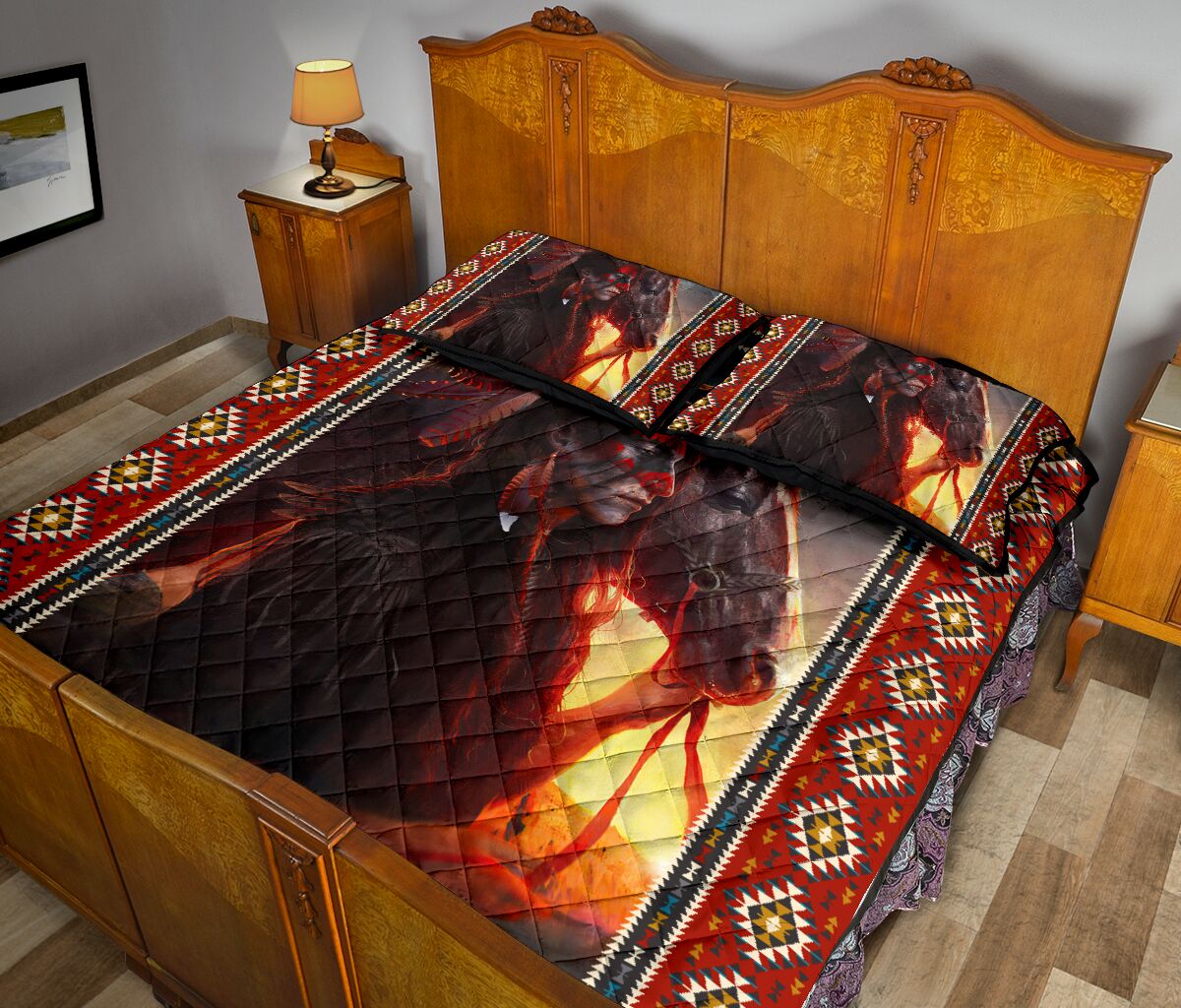 Native American Man And Horse Quilt Bedding Set NTN08102001S-MEI