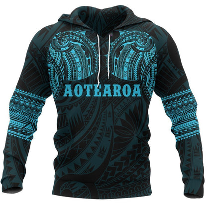 Aotearoa Maori Tattoo All Over Hoodie Blue PL-Apparel-PL8386-Hoodie-S-Vibe Cosy™