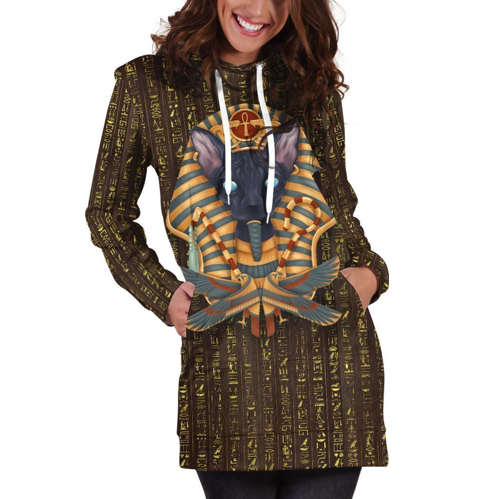 All Over Printed Cat King Hoodie Dress-Apparel-HbArts-Hoodie Dress-S-Vibe Cosy™