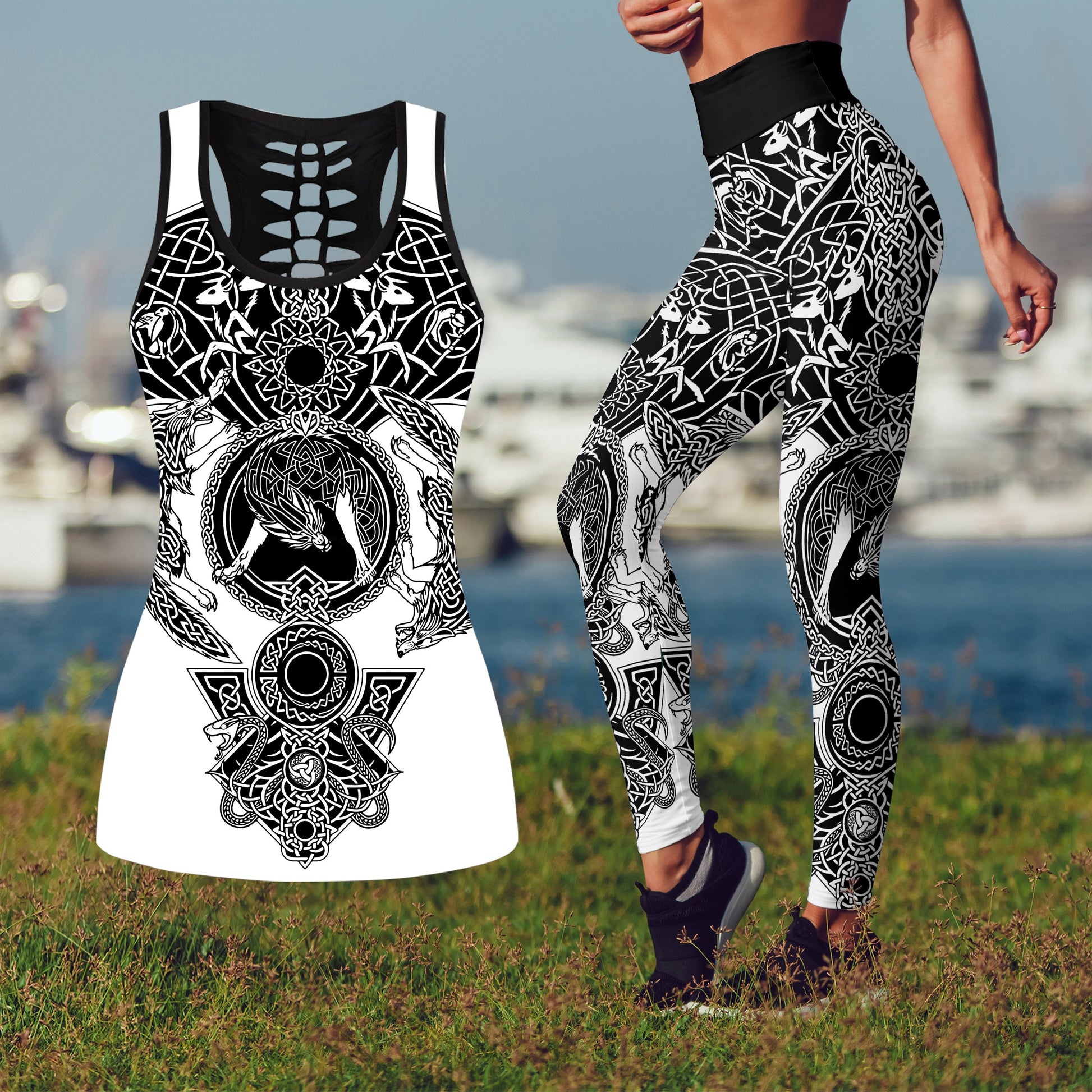 Viking Tattoo All-Over Combo Tank + Legging-Apparel-HP Arts-S-S-Vibe Cosy™