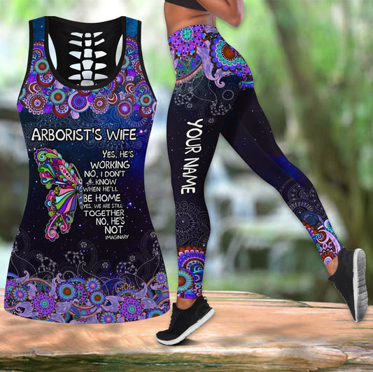 Custom name Arborist's wife purple galaxy legging + hollow tank combo