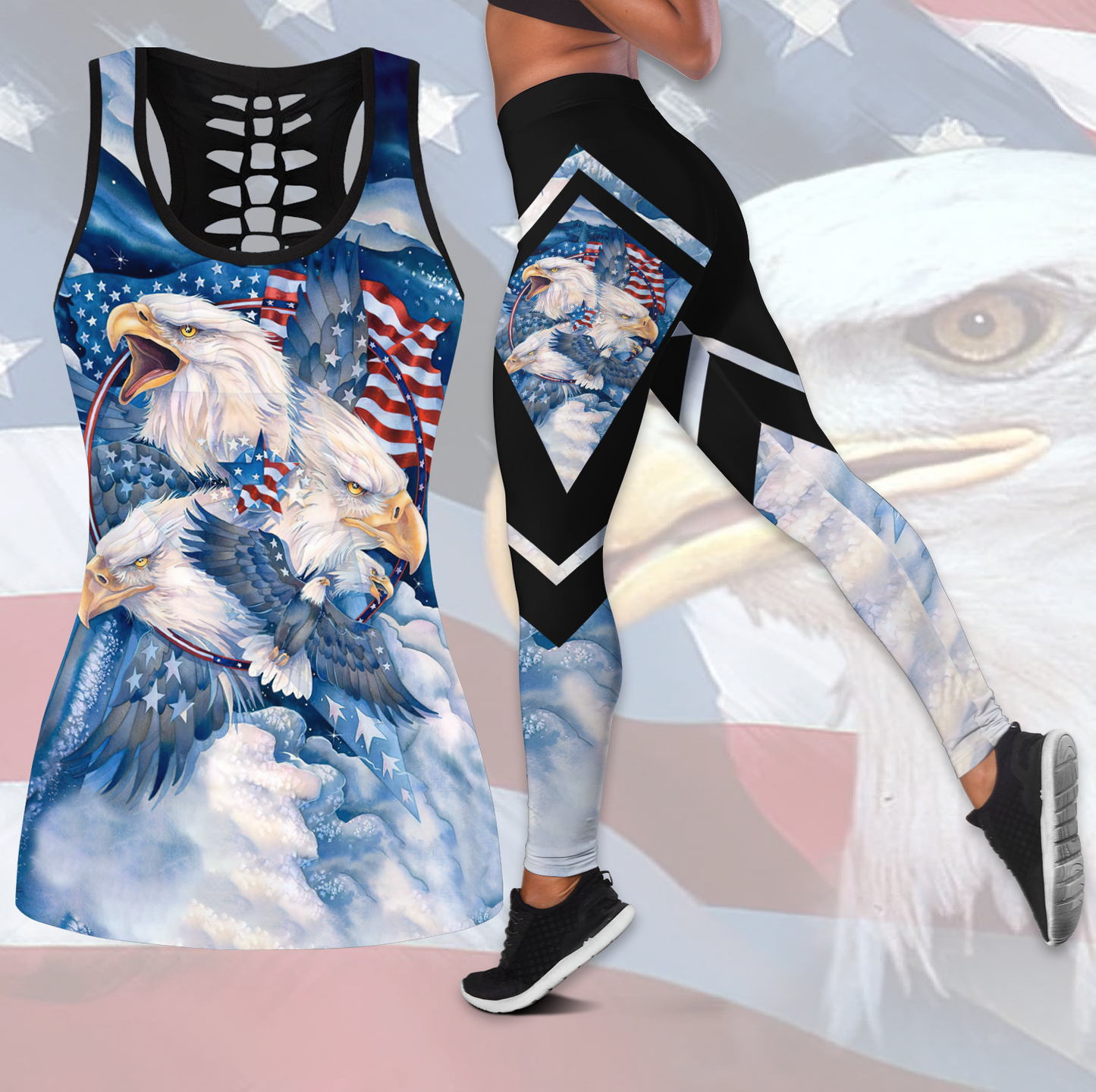 American Pride 3D All Over Printed Legging + Hollow Tank