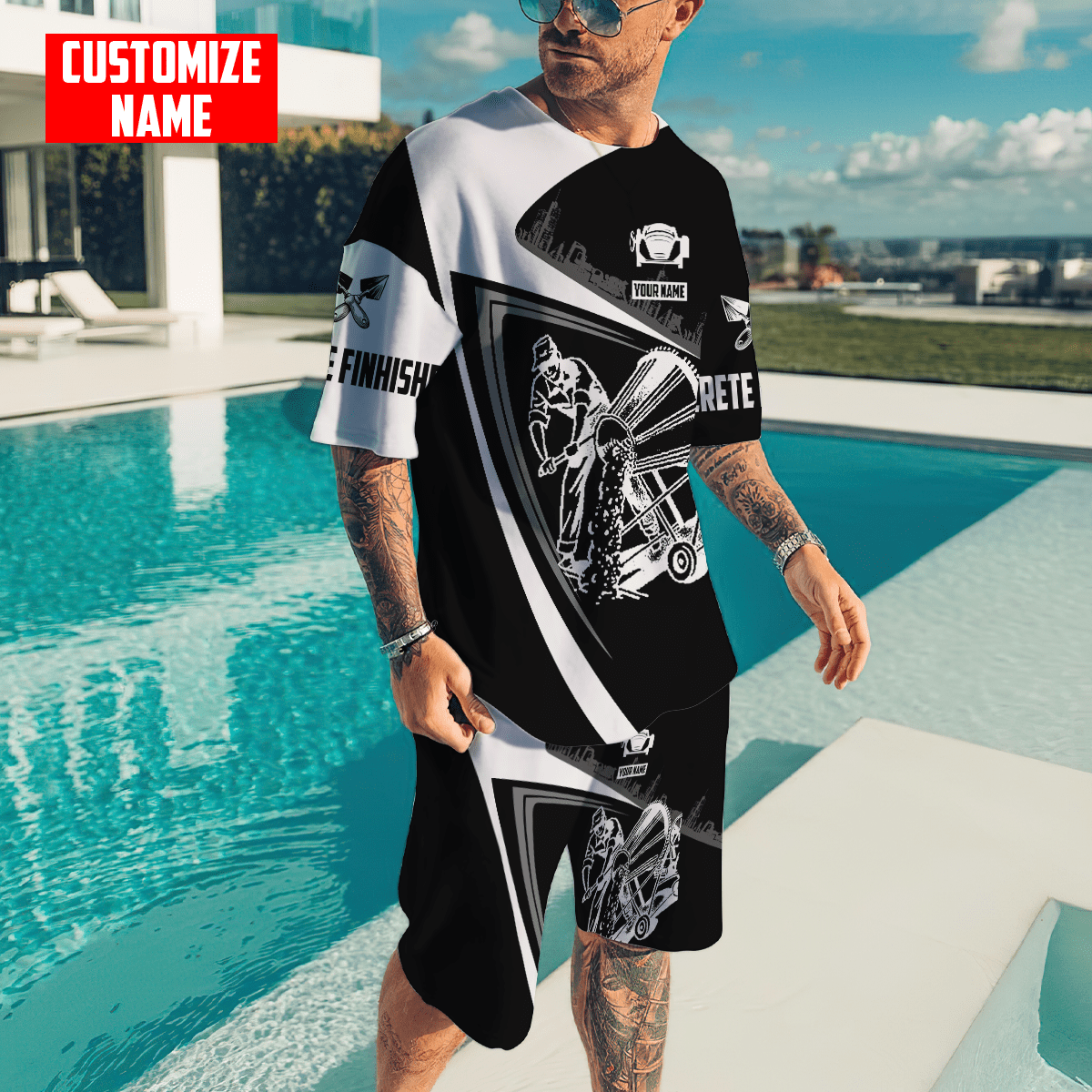 Customized Name Mixer Concrete Finisher 3D All Over Printed Combo T-shirt Boardshorts