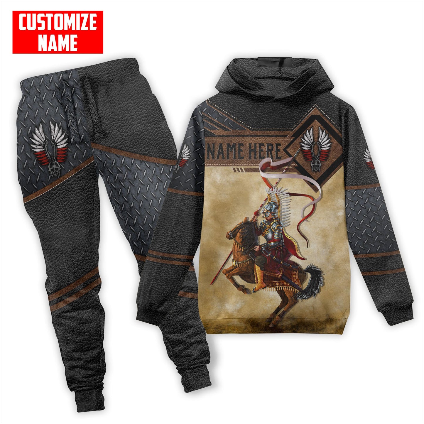 Premium Winged Hussars Metal Pattern Custom name Combo Sweatpant Hoodie