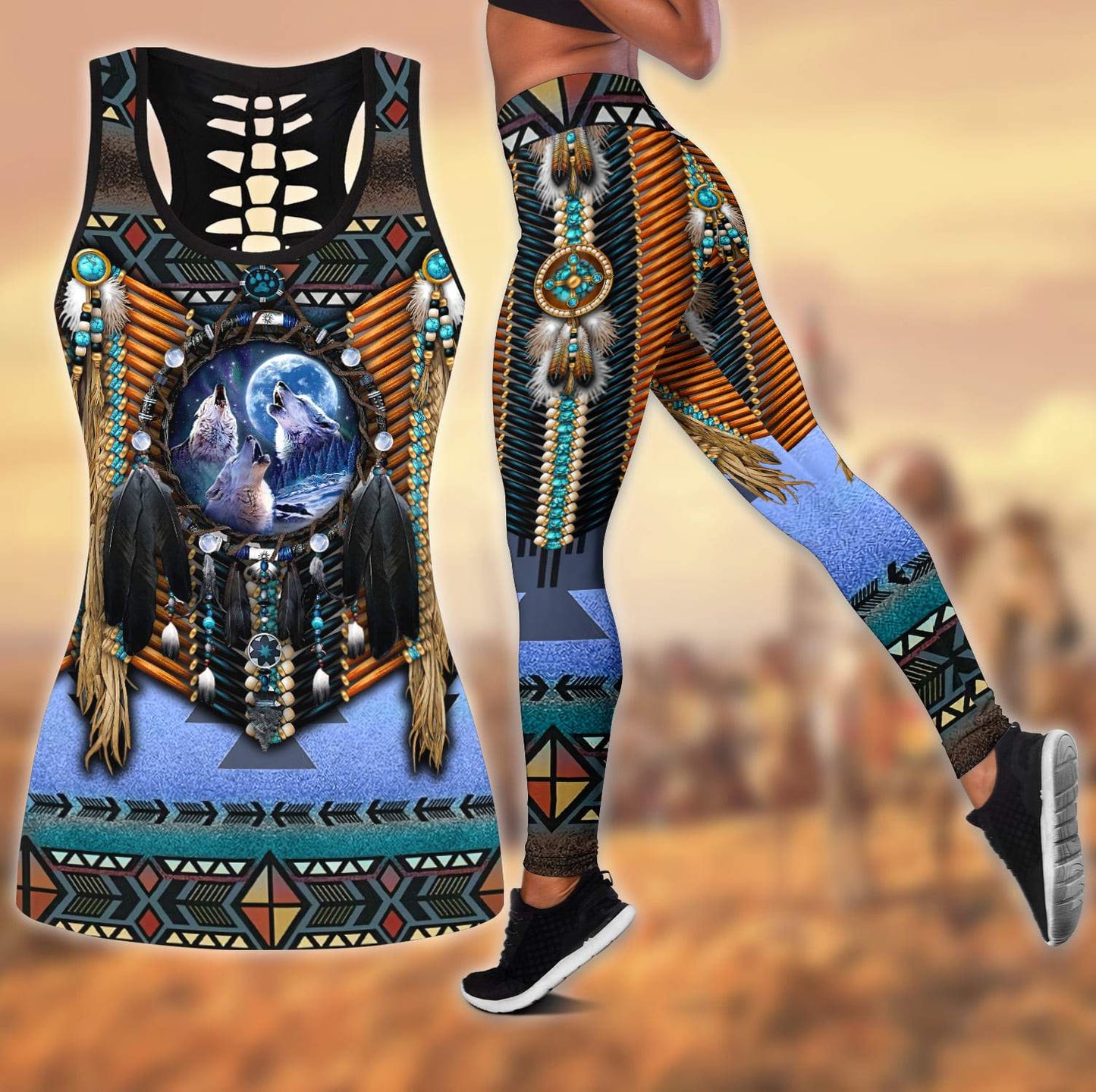 Native American 3D All Over Printed Legging + Hollow Tank Combo