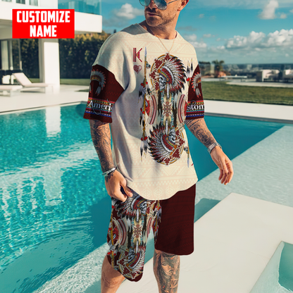 Customized name Native American 3D All Over Printed Combo T-Shirt BoardShorts