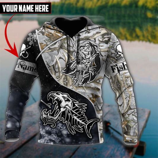 Custom name Fishing skull Ice Camo fishing shirts for men and women HHT21102103