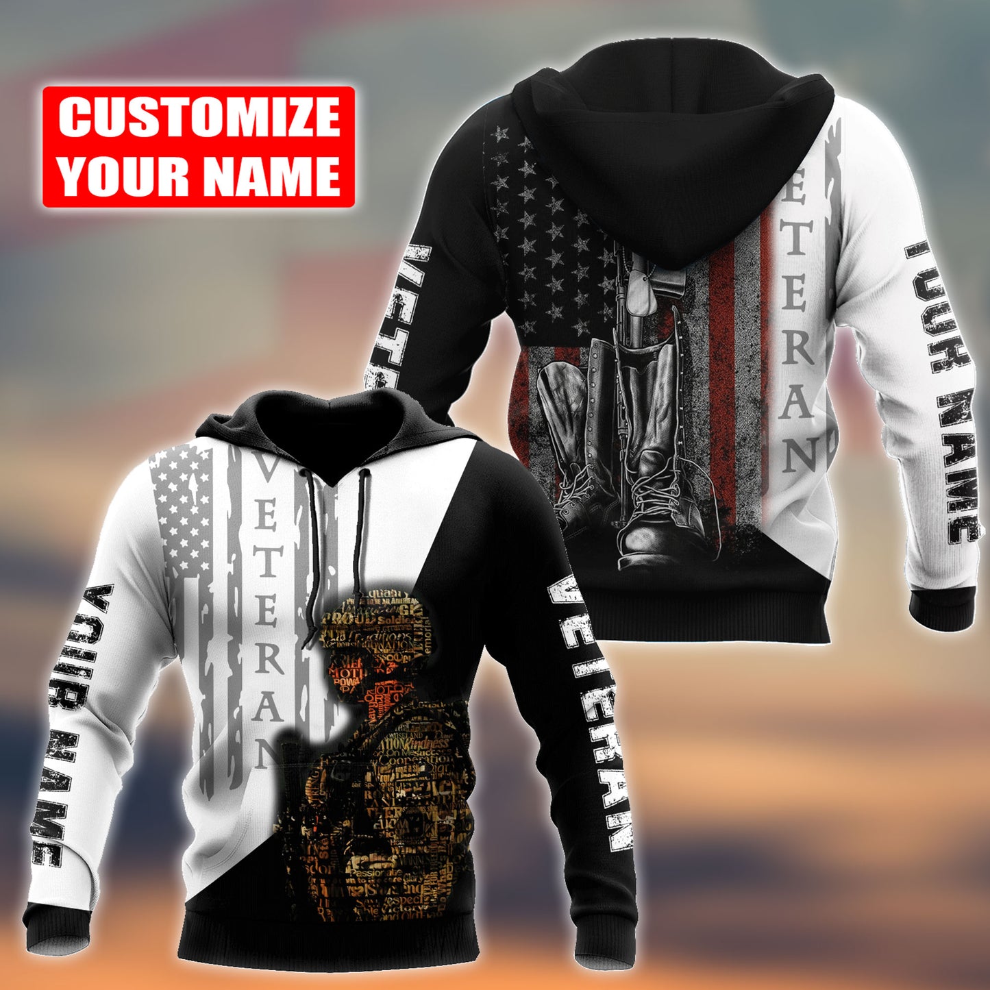 Custom Name US Veteran 3D All Over Printed Unisex Shirts