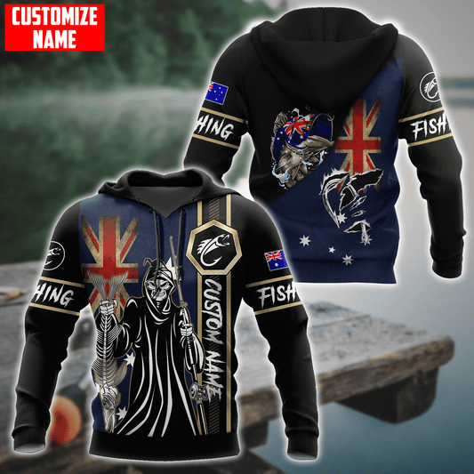 Fishing Skull Reaper Australian Flag Custom name fishing shirt for men and women