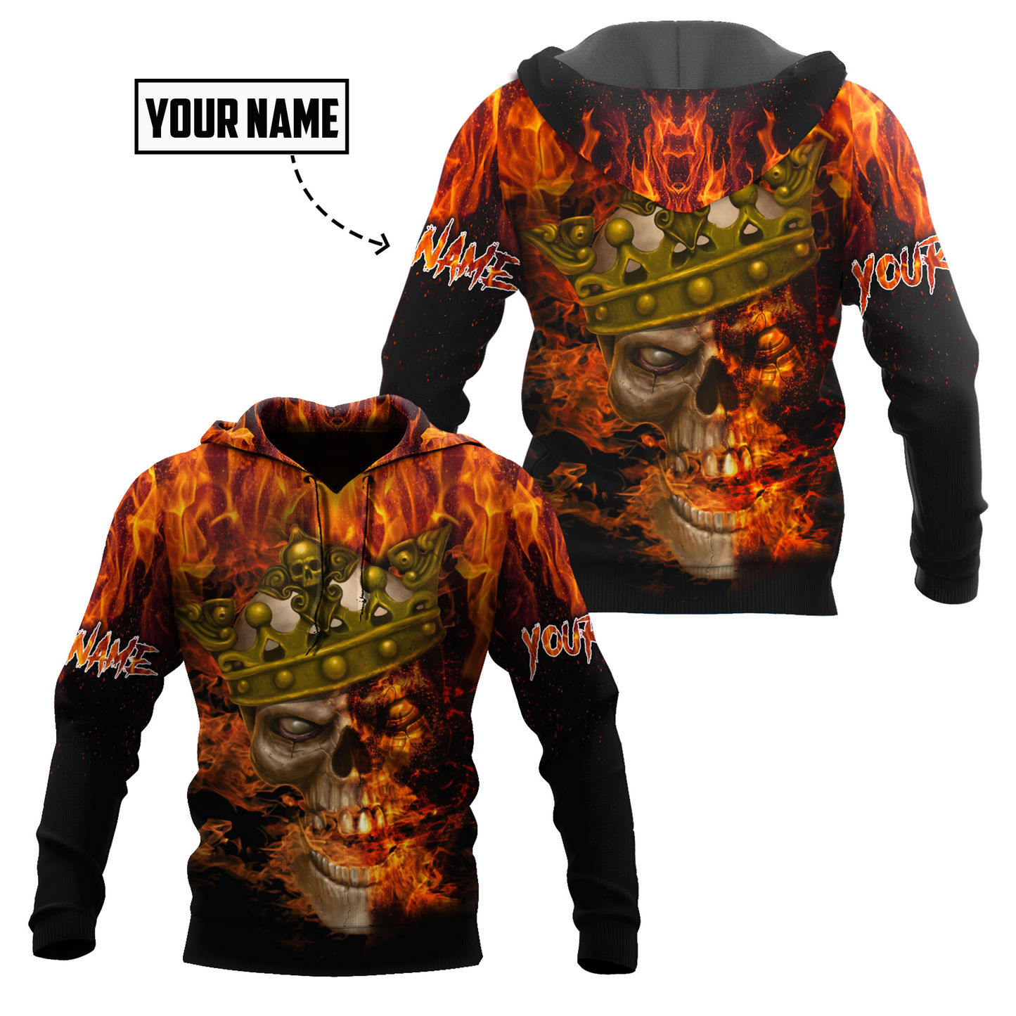 Customize Name King Fire Skull Hoodie For Men And Women DA08062104