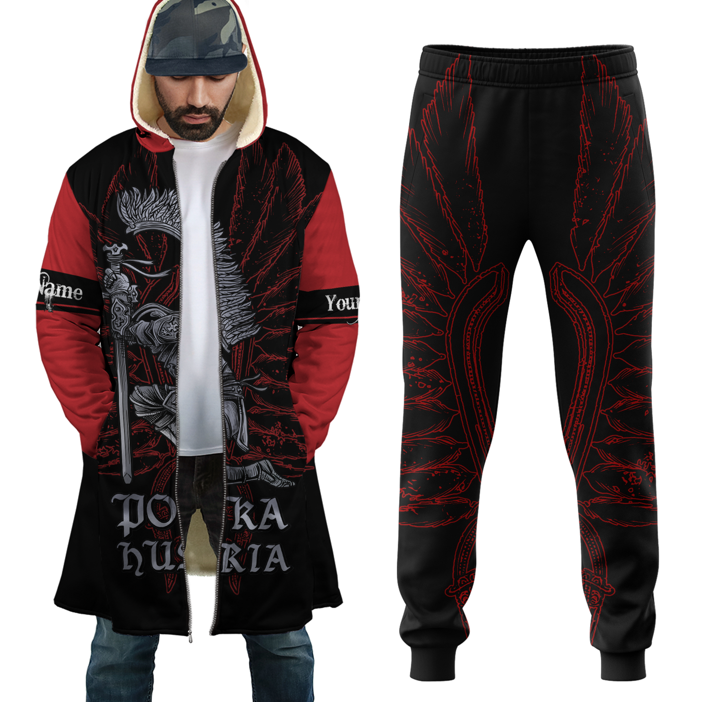 Premium Premium Hussars Red Polska Husaria Custom name Combo Zip Cloak Sweatpant For Winter