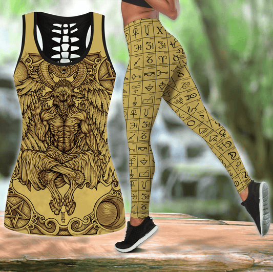 Skull Satanic Combo Hollow Tank Top And Legging Outfit