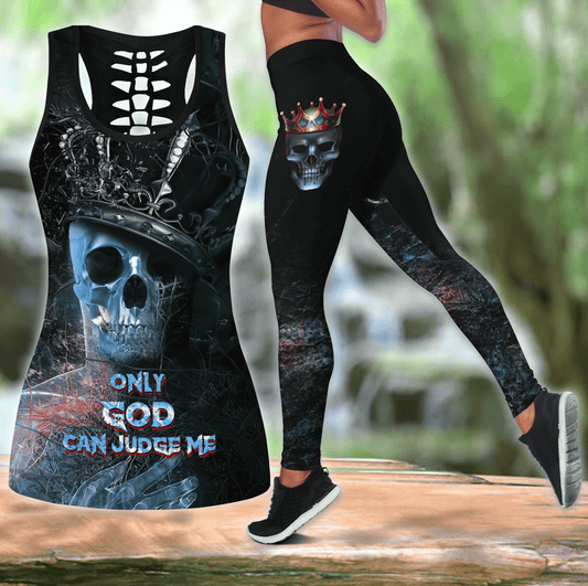 Skull Combo Hollow Tank Top And Legging Outfit