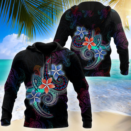 Amazing Polynesian Plumeria Flower And Turtle Tattoo Unisex Deluxe Hoodie ML