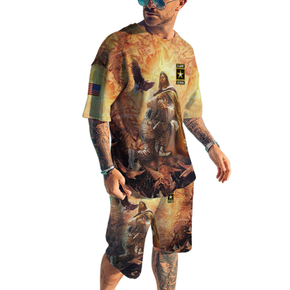 US Army Veteran Jesus 3D All Over Printed Combo T-Shirt BoardShorts
