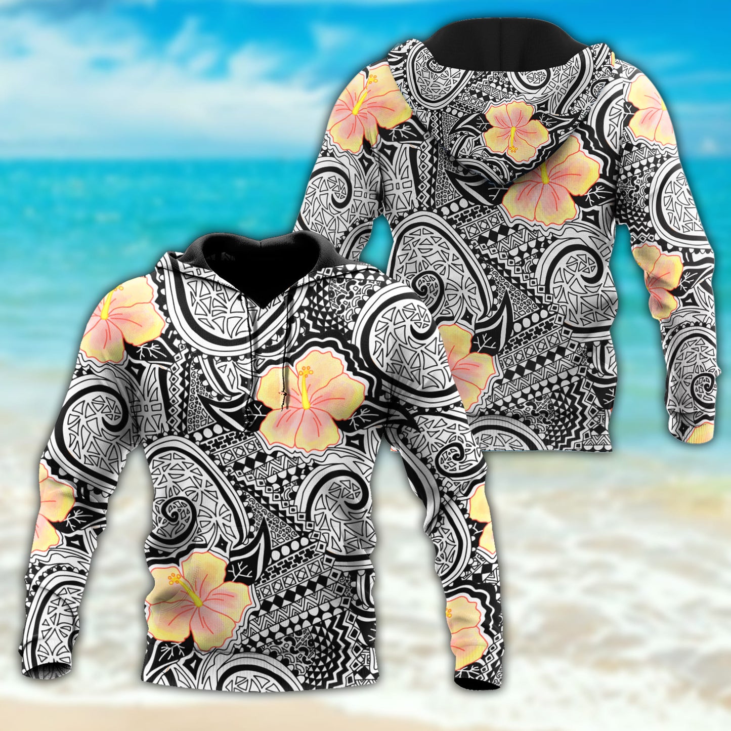 Amazing Polynesian Tattoo And Hibiscus Unisex Deluxe Hoodie ML