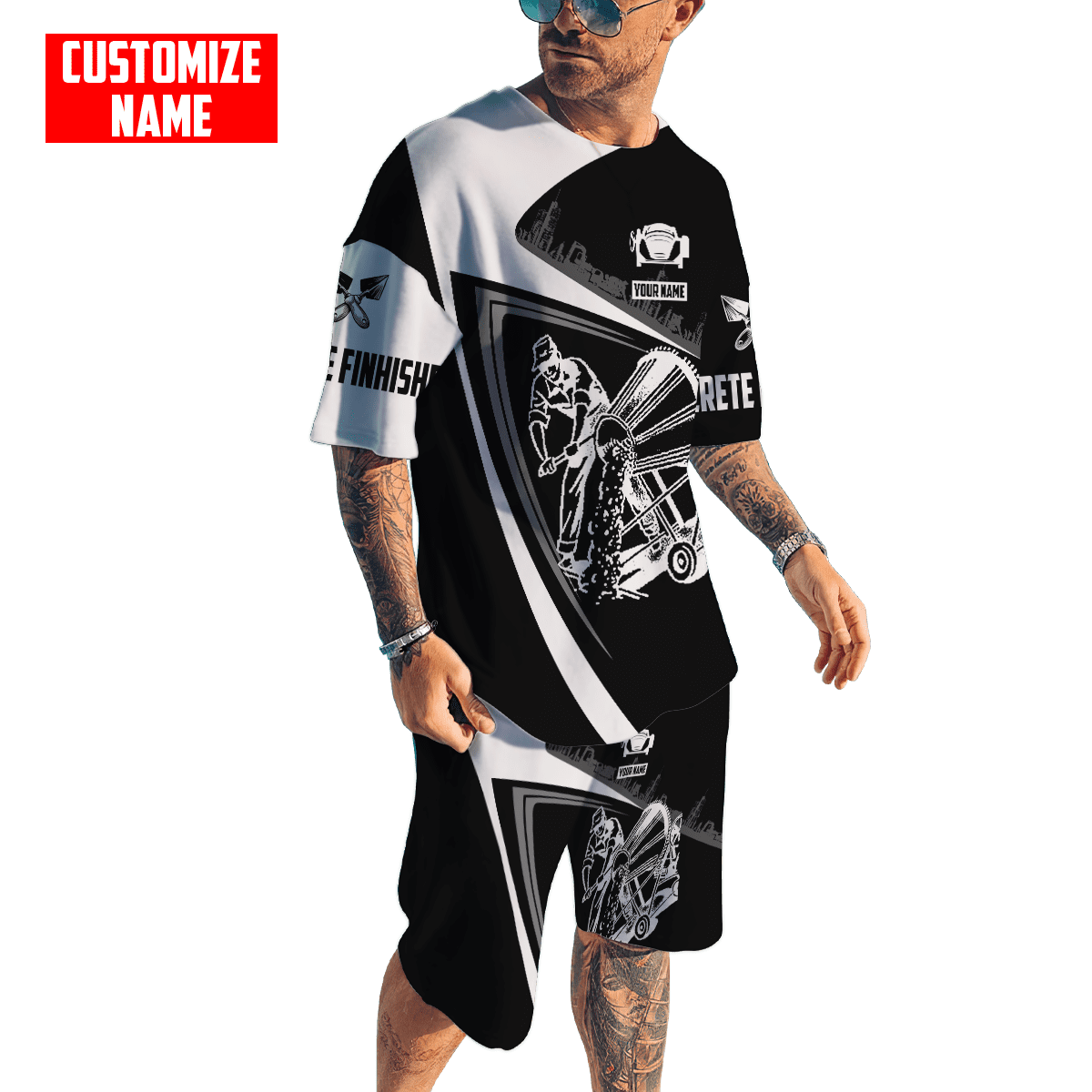 Customized Name Mixer Concrete Finisher 3D All Over Printed Combo T-shirt Boardshorts