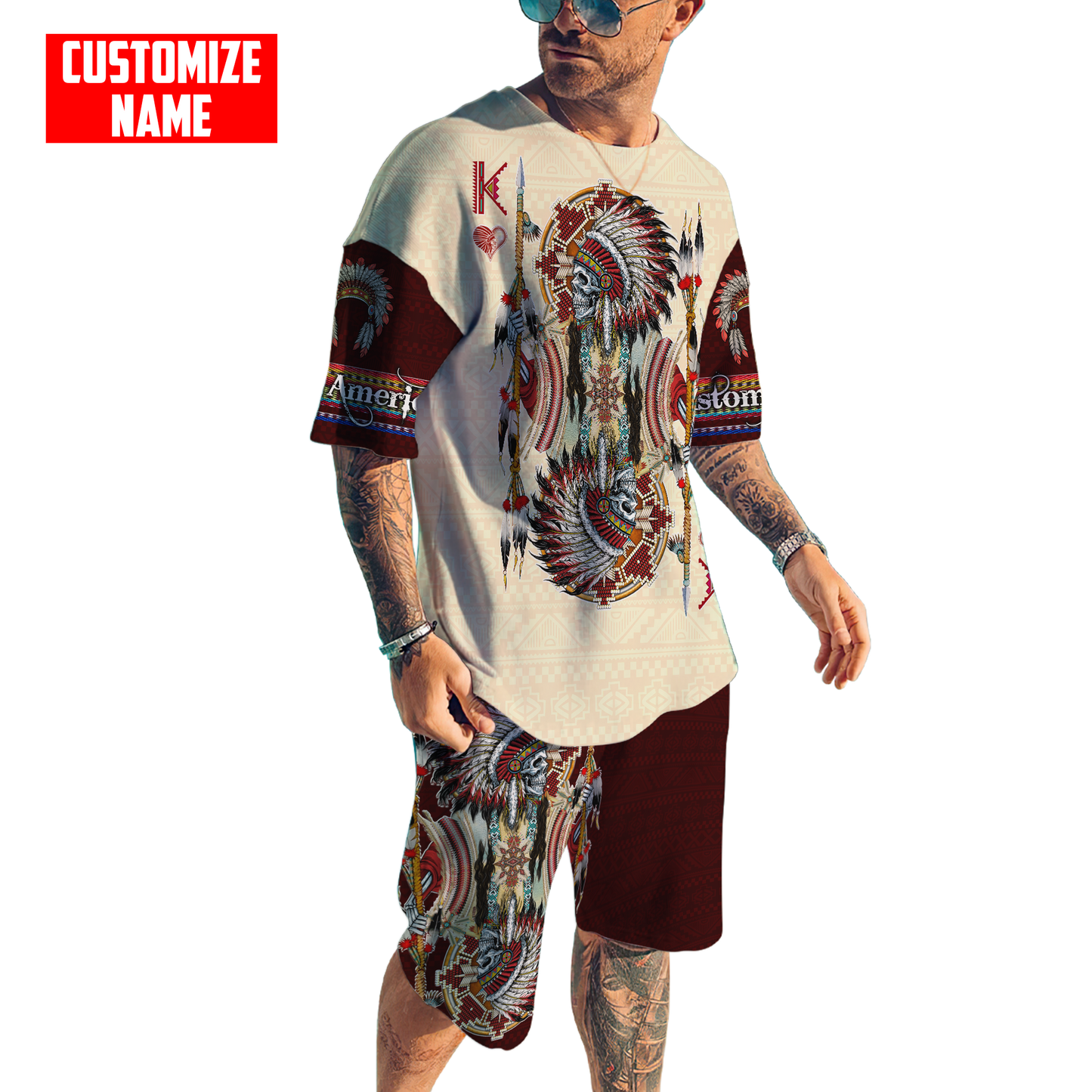 Customized name Native American 3D All Over Printed Combo T-Shirt BoardShorts