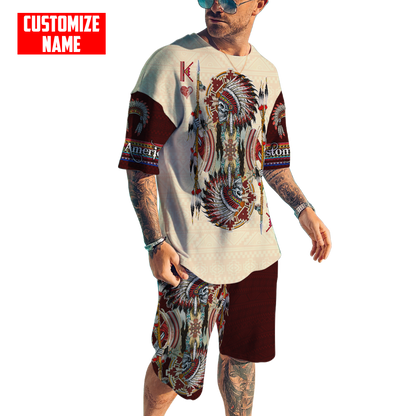 Customized name Native American 3D All Over Printed Combo T-Shirt BoardShorts