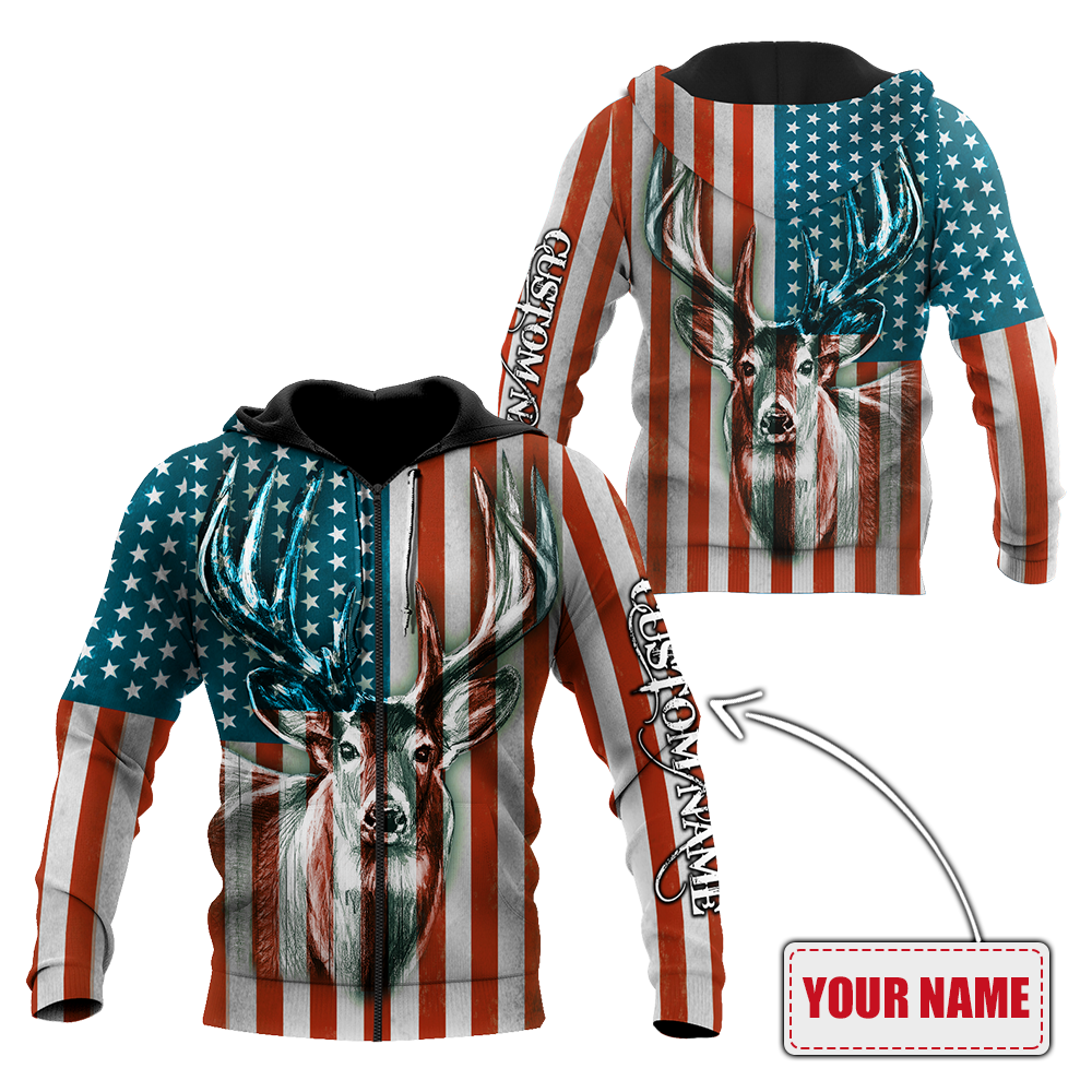 US Deer Persionalized Name 3D All Over Printed Shirts MH21052101