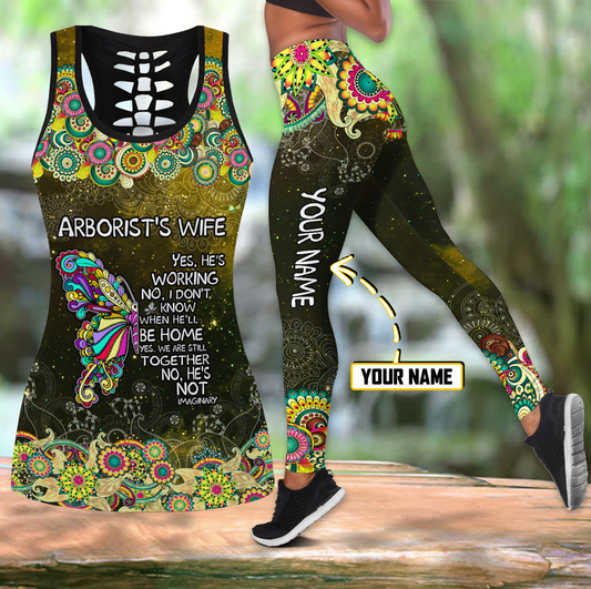 Custom name Arborist's family yellow galaxy legging + hollow tank combo