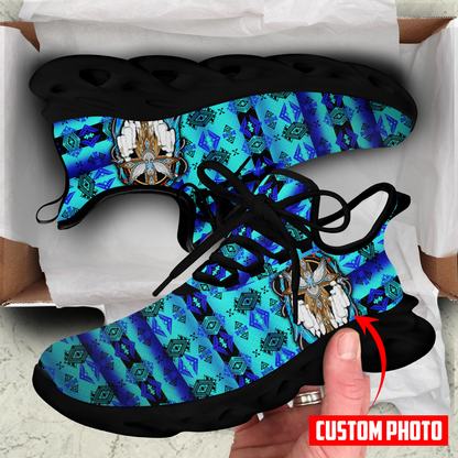 Personalized Photo Native American Blue Pattern Clunky Sneaker Shoes