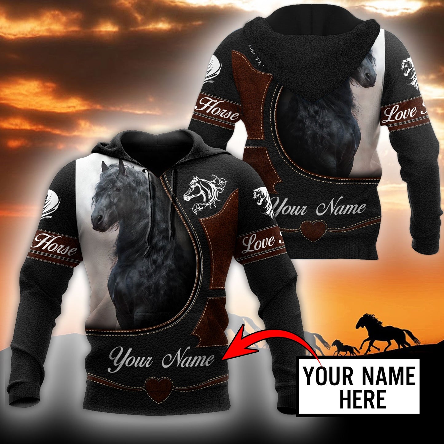 Personalized Name Friesian Horse 3D All Over Printed Unisex Shirts