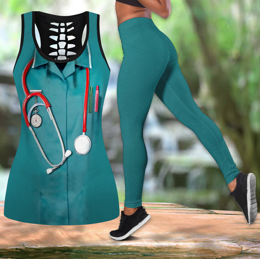 Love Nurse 3D All Over Printed Legging + Hollow Tank Combo