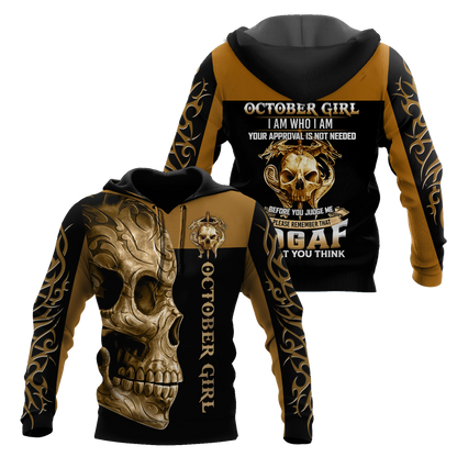 October Girl Skull 3D All Over Printed Shirts For Men and Women MH28062101