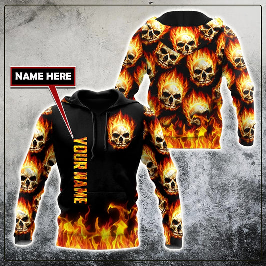 Customize Name Fire Skull Hoodie For Men And Women TNA29052102