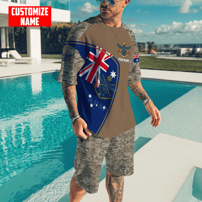 Custom name Anzac day Australia Army Combo T-Shirt Short
