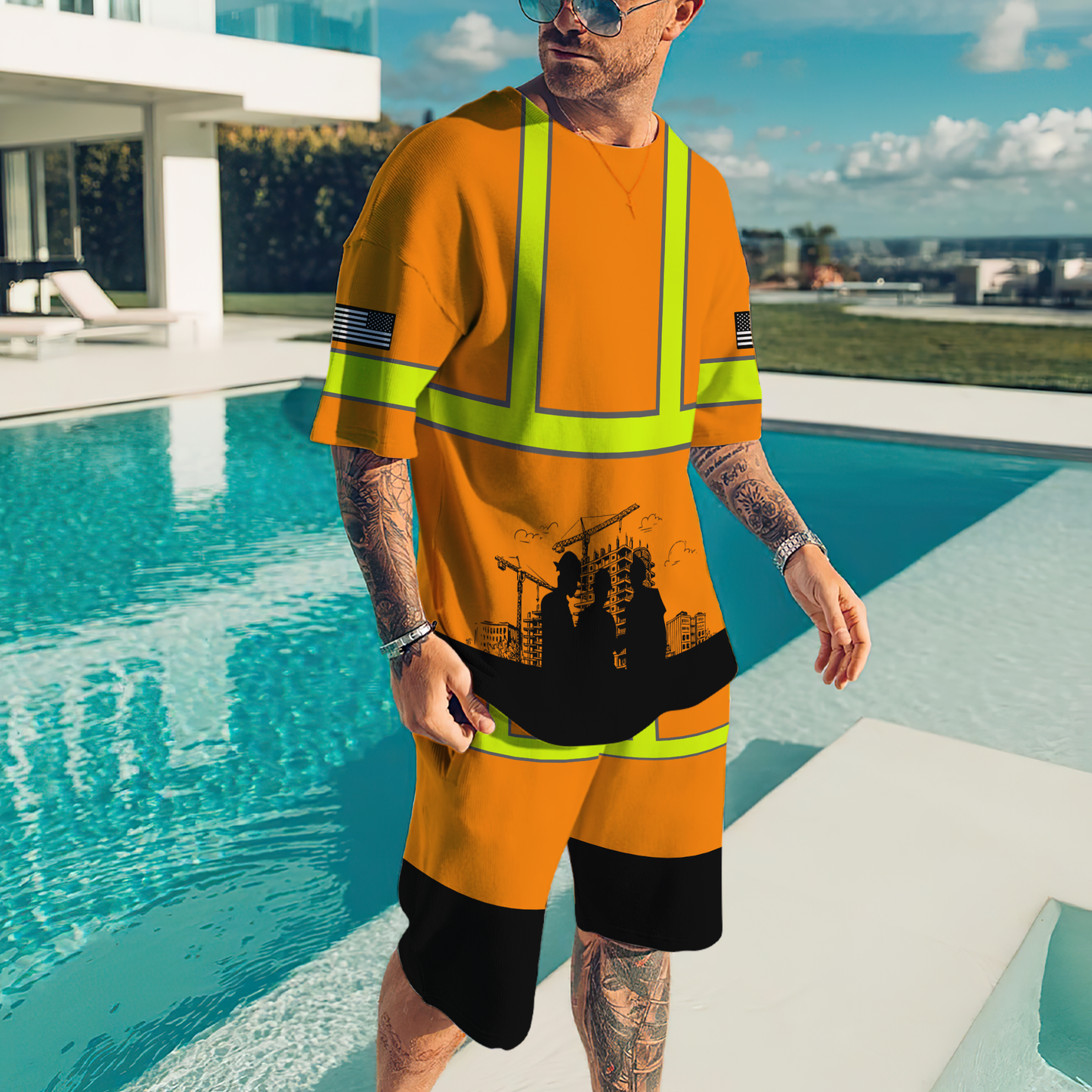 Construction Worker Orange Safety 3D printed shirts