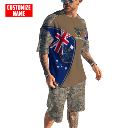 Custom name Anzac day Australia Army Combo T-Shirt Short