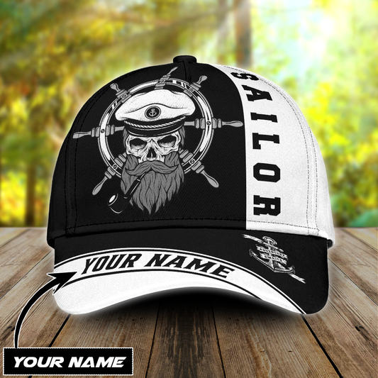 Skull Sailor on the Helm Custom name Cap