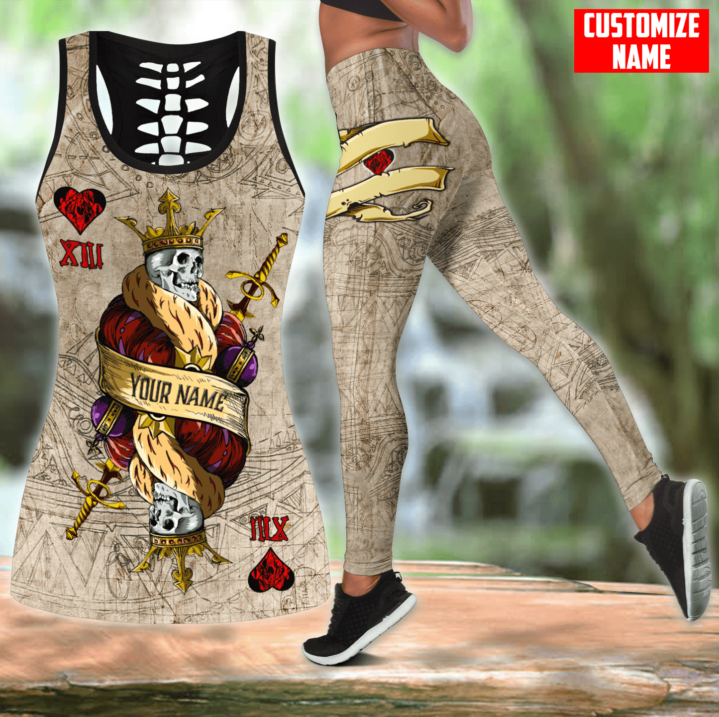 Customize Name Skull Combo Hollow Tank Top And Legging Outfit