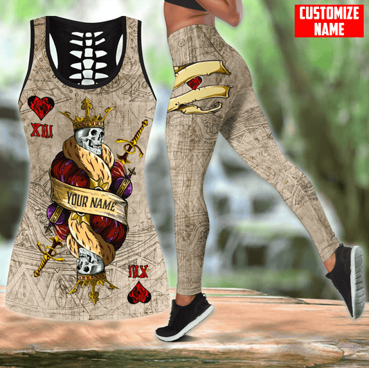 Customize Name Skull Combo Hollow Tank Top And Legging Outfit