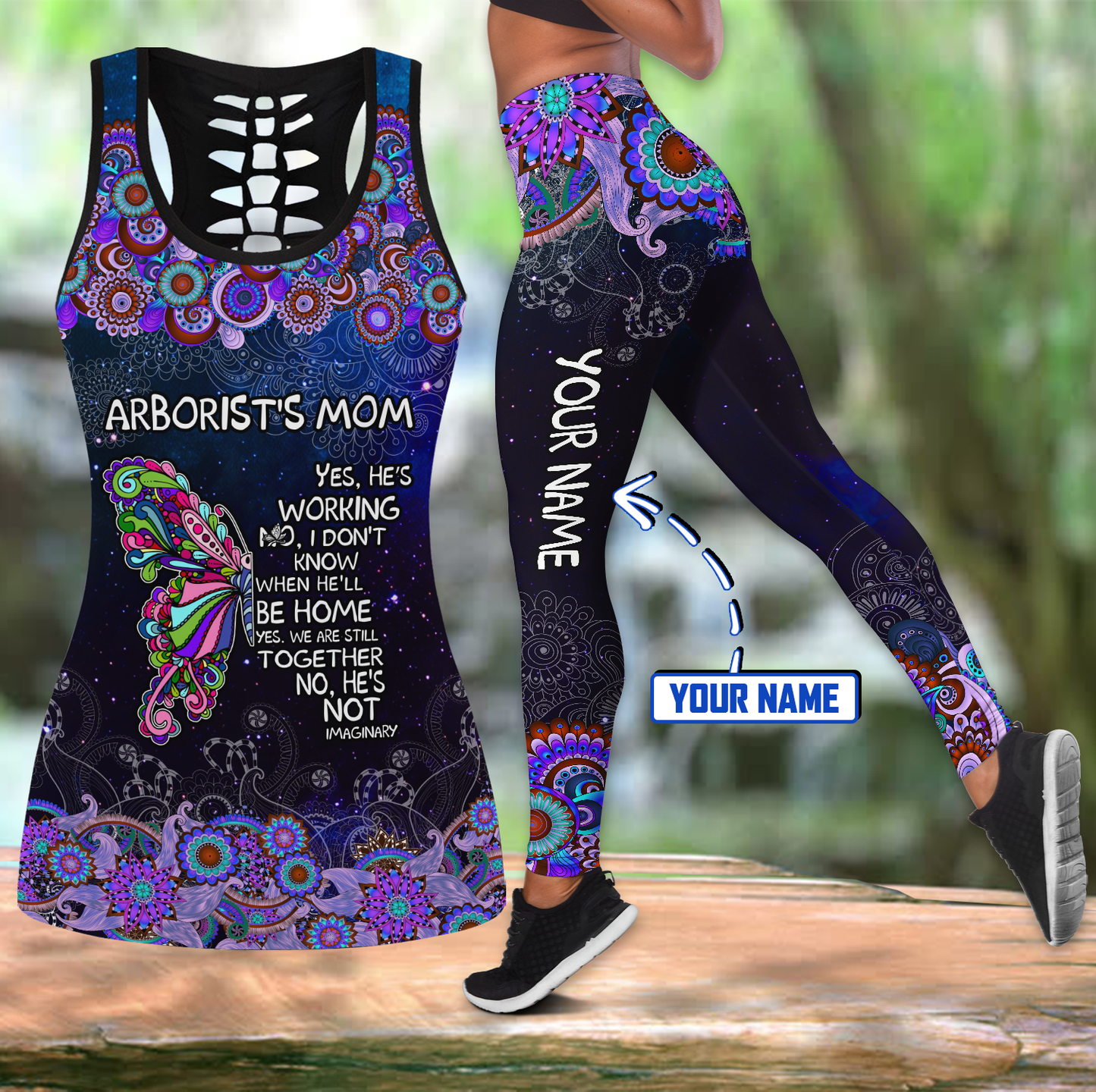 Custom name Arborist's mom purple galaxy legging + hollow tank combo