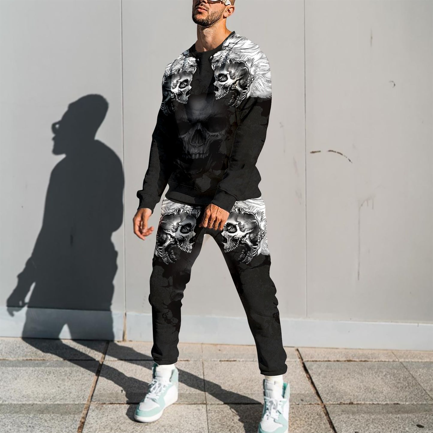 Couple Wolf Skull 3D All Over Printed Combo Sweater + Sweatpant