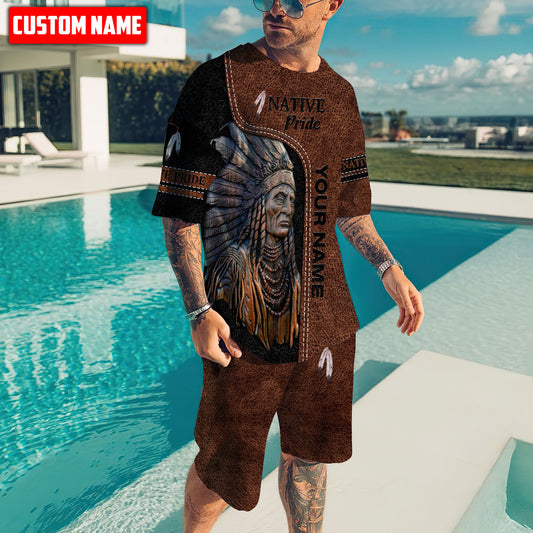 Customize Name Native American 3D All Over Printed Combo T-Shirt BoardShorts
