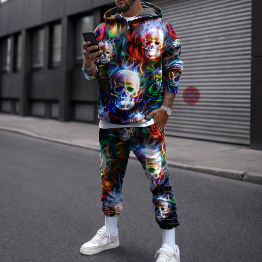 Colorful  Skull 3D All Over Printed Combo Hoodie + Sweatpant
