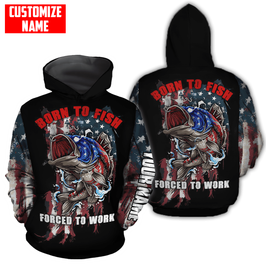 Custom name Born To Fish Forced To Work US Flag 3D printed shirts Fishing State