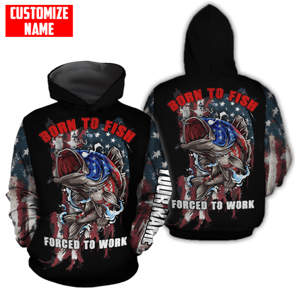 Custom name Born To Fish Forced To Work US Flag 3D printed shirts Fishing State
