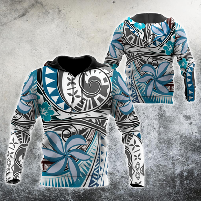 Amazing Polynesian Tribal Pattern And Frangipani Unisex Deluxe Hoodie ML